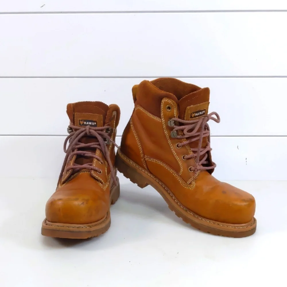 Hawx Men's‎ Leather Size 9B Brown Steel Toed Work Boots GUC